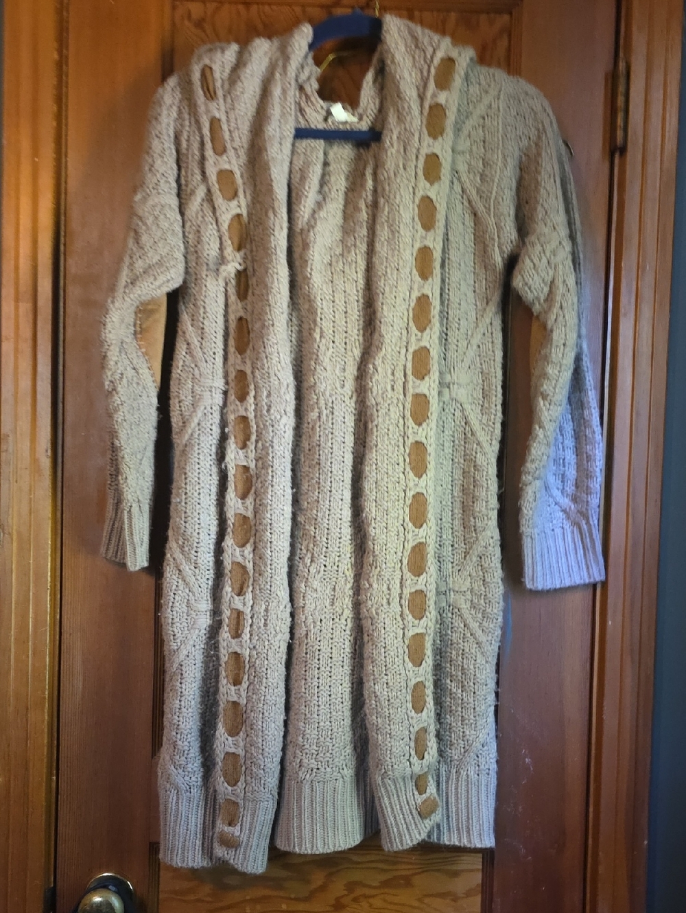 Hem & Thread Beige Open-Front Cable Knit Long Cardigan